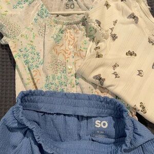 SO Floral and Butterfly Print Top with Blue Shorts